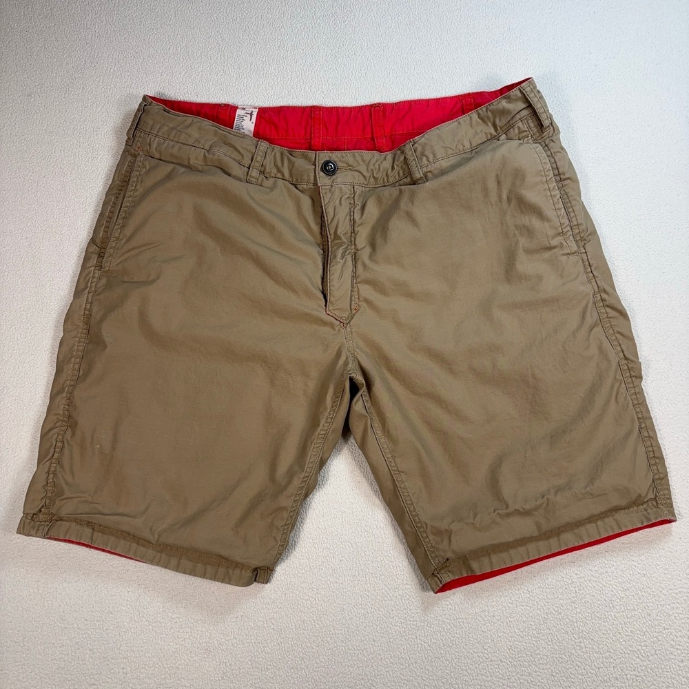Relwen Reversible Shorts Mens 36 (fits 38x9) Khaki/Red Cotton Drawstring‎ *STAIN